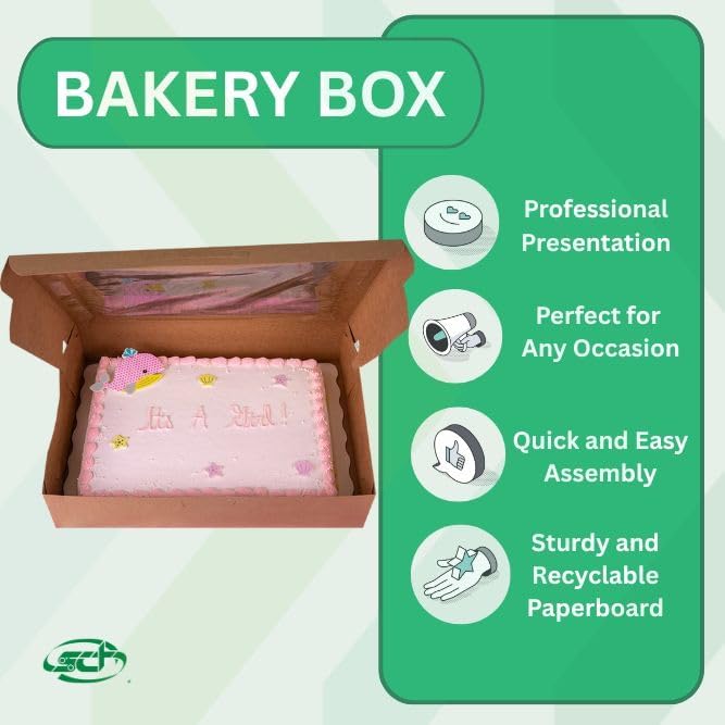 Southern Champion Tray 23133K Kraft Paperboard Lock Corner Window Bakery Box, 19" Length x 14" Width x 4" Height, Natural (Case of 50) - Image 3