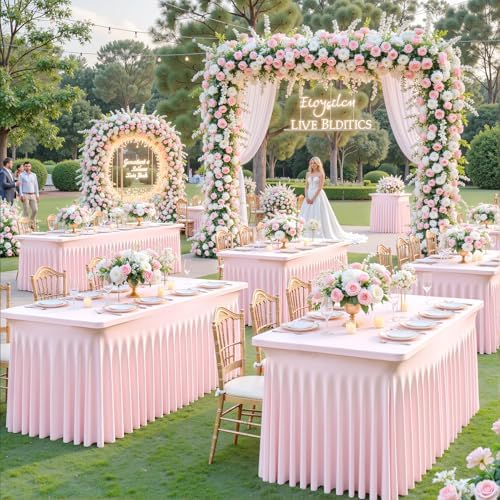 Besutolife 4 Pack Pink Spandex Tablecloth for 6ft Rectangle Tables Fitted Table Cloth Stretch Table Covers Skirt 6ft Rectangular Tablecloths for Banquet Parties Wedding Decorations - Image 2