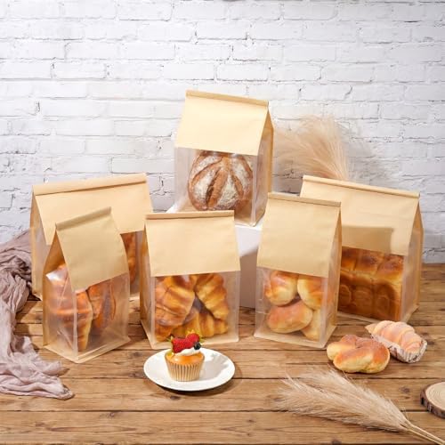 150 Pack Kraft Paper Bakery Bags with Window, 3.9x5.1x11 Inches Tin Tie Tab Lock Resealable Bread Bags for Homemade Cookies, Pastry, Loaf, and Food Packaging Storage - Image 5