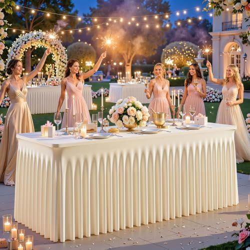 Besutolife Champagne Spandex Tablecloth for 6ft Rectangle Tables 2 Packs- Wrinkle-Resistant, Stretchable, Machine Washable - Perfect for Weddings Banquets Birthday Parties Events - Image 4