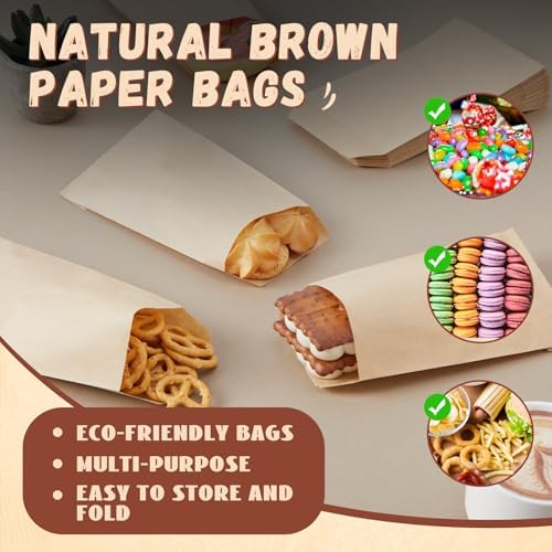 Outus 1400 Pcs Mini Flat Kraft Paper Bags Natural Treat Popcorn Party Favor Silverware Envelope Merchandise Bags for Cookies Desserts Snacks Sandwiches Chocolate Candy (4 x 6 Inch) - Image 4