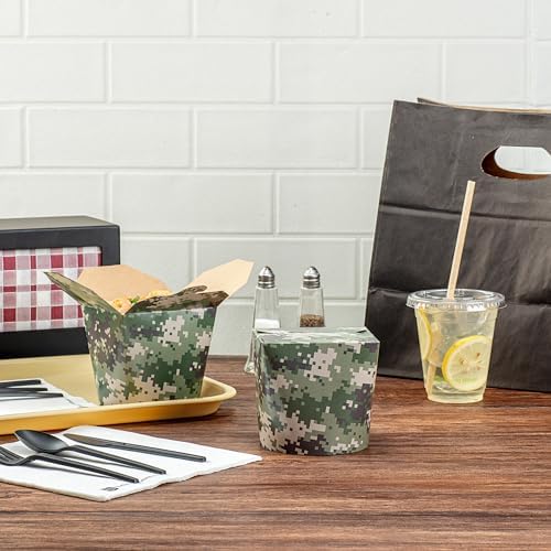 Bio Tek 4 x 3.4 x 3.7 Inch Food Containers, 50 Noodle Takeaway Boxes - Disposable, Sturdy, Camouflage Paper 26 Ounce Take Out Boxes, Round, For Hot Or Cold Foods - Restaurantware - Image 3
