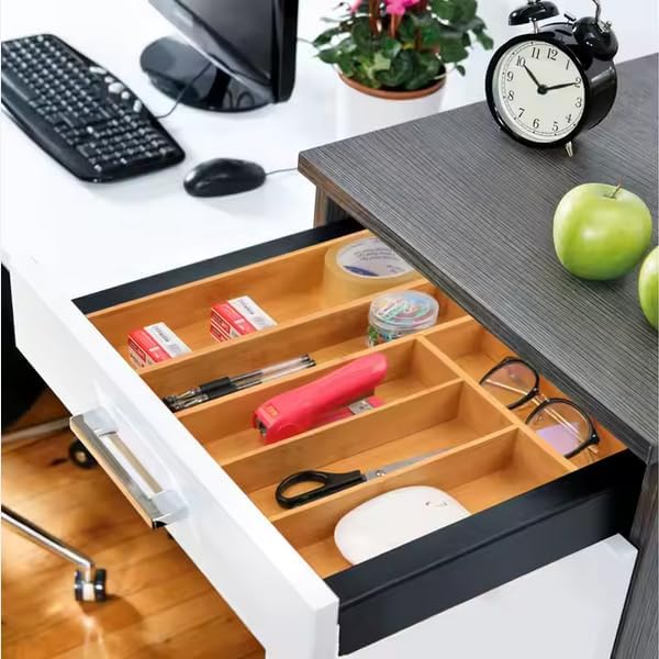 Kitchen Drawer Organizer Expandable Bamboo, Utensil Organizer for Kitchen Drawer, Adjustable Silverware Organizer Tray 13–19.6”, Wooden Cutlery Drawer Organizer, Deep Compartments 2 PACK - Image 4