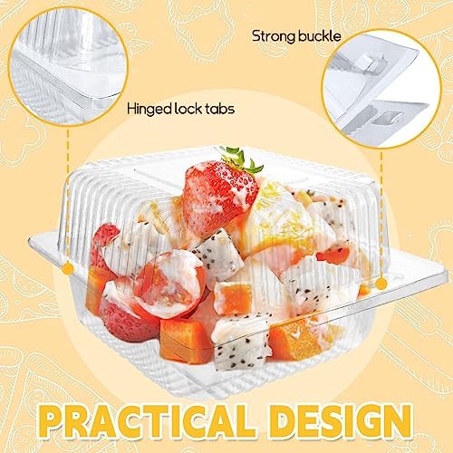 Jizvxe 200 Pcs Clear Plastic Take out Containers,Disposable Fancy Hinged Top Square Clamshell Food Boxes,Cake Slice Containers Clamshell Takeout Tray with Clear Lids,5.3x4.7x2.8 Inch - Image 4