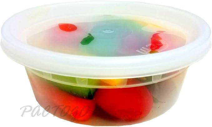 PCM 8 oz. Heavy Duty Round Deli Food Soup Plastic Container w/Lid 100% BPA Free (Pack of 12 Sets) - Image 2