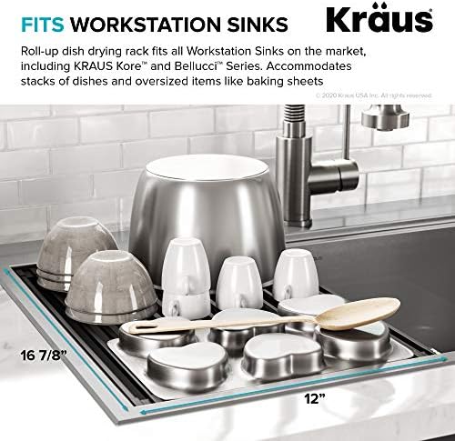 KRAUS Multipurpose Workstation Sink Roll-Up Dish Drying Rack, Colander and Trivet in Aqua, KRM-11AQ - Image 4