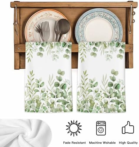 Sage Green Eucalyptus Kitchen Towels Set of 1, Absorbent Dish Towels for Kitchen, Botanical Summer Leaves Country Floral Microfiber Hand Towel, Quick Drying Tea Towel for Cleaning Dishcloths - Image 5