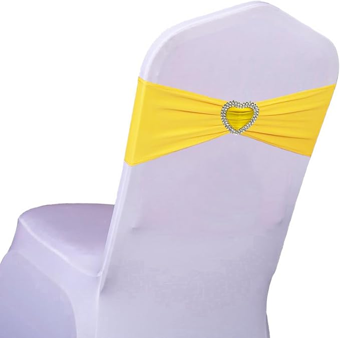 Yellow Chair Sashes 50 Pack Spandex Yellow Sashes for Chairs Covers Universal Stretch Chair Sashes Band with Heart Buckle Slider Sashes Bows for Wedding Banquet Party Decorations by Unknown