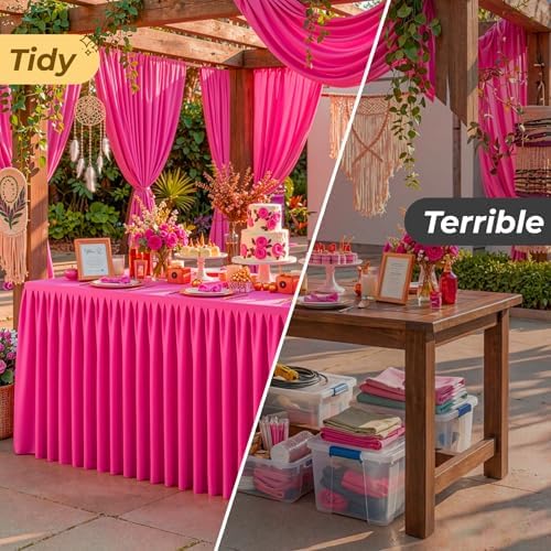 Red Polyester Table Cloths for Rectangle 4 Foot Tables, 1 Pack Wrinkle Free Tablecloths Stretchy Banquet Ruffle Fitted Table Cover Desk Skirt for Parties Wedding Birthday Baby Shower - Image 6