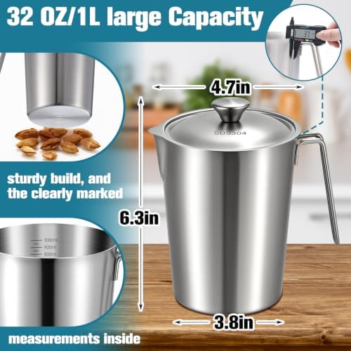 3 Pcs 32 oz Stainless Steel Pitcher with Lid (4 Cup, 1000 ML) - Image 2