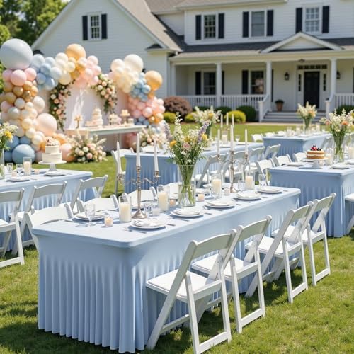 6 Pack Dusty Blue Spandex Tablecloths for 6 Foot Rectangle Tables, Wrinkle Free Stretchy Table Cloths 6ft Fitted Table Cover DeskSkirt for Weddings Birthday Party Banquet Baby Shower by Htper