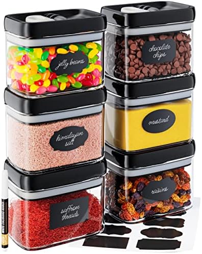 Chef's Path Airtight Food Storage Containers with Improved Lids, Set of 6, 1L Kitchen and Pantry Canisters for Coffee, Spices, and Dry Food, Includes Labels and Marker - Transparent, All Same Size by ChefsPath