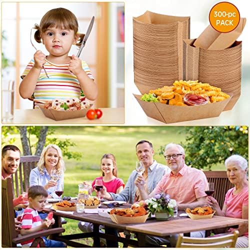 Zhehao 300 Pack Nacho Hot Dog Trays Disposable Kraft Paper Food Tray Food Serving Boat Paper Boat Brown Greaseproof for Camping Picnic Carnival Party, Holds Snack(0.5 lb) - Image 6