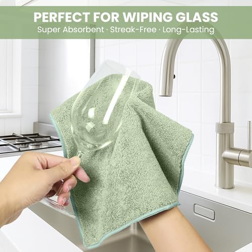 SIFANGKE Microfiber Cleaning Cloth, 12 Pack Green Cleaning Rags for Housekeeping, Reusable Microfiber Towels for Car, Kitchen, Bathroom and Household Cleaning Supplies, 11.8"X11.8" - Image 4