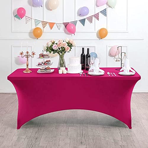MDS® Pack of 20 Spandex Tablecloth 4FT Tight Fitted Stretch Table Cover – Washable Wrinkle-Free Reusable Elastic Patio Tablecloth for Wedding, Party, Banquet, Trade Show, Event Décor - Magenta - Image 2
