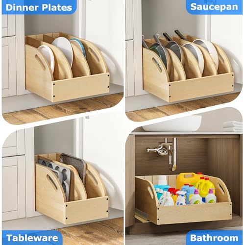 WelFurGeer Birchwood Pot and Pan Organizer with Soft-Close Drawer, Pull Out Cabinet Organizer, Heavy-Duty Slide-Out Storage for Baking Sheets, Cutting Boards, and Kitchen Utensils - Image 7