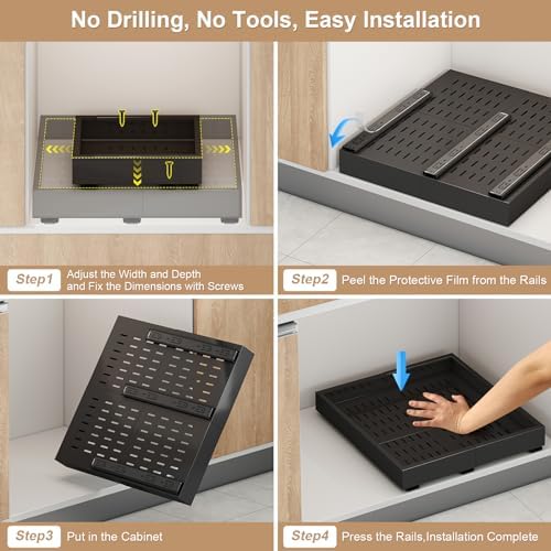 Fokyfok Pull out Cabinet Organizer,15"-21"W,17"-24"D,Expandable,Adhesive - Image 6