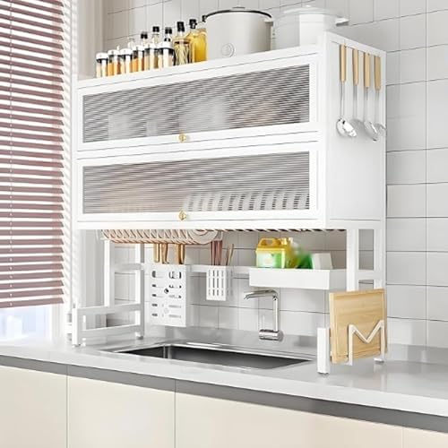 KeepKitchen Sink Shlef Organized Space-Saving,rack dishwashing sink countertop dustproof cupboard storage multifunctional tableware storage drain rack double layer(White double layer,75cm/29.5in) by Tqertrtfxa
