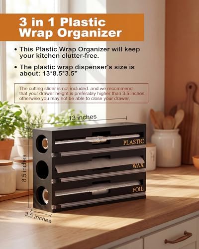 9 IN 1 Bamboo Foil and Plastic Wrap Organizer for Kitchen Drawer, Plastic Bag Organizer Organization and Storage, Food Storage Bag Organizer (BLACK) - Image 6