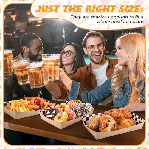 Norme 60 Pcs Paper Food Trays Black White Gingham Kraft Disposable - Image 5
