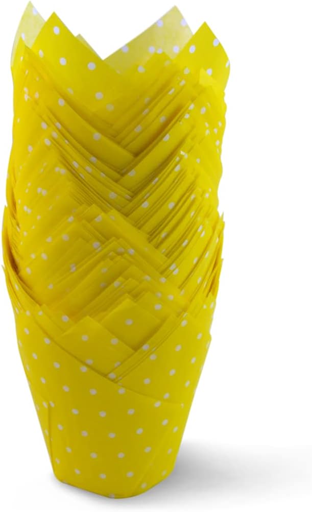 SimpleGood Polka Dot Yellow Tulip Baking Cups Cupcake Liners Muffin Liners Greaseproof Paper 100 - Image 2