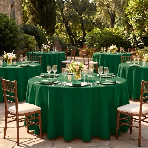 Fitable 6 Pack Hunter Green Round Tablecloths - 70 Inches in Diameter - Image 6