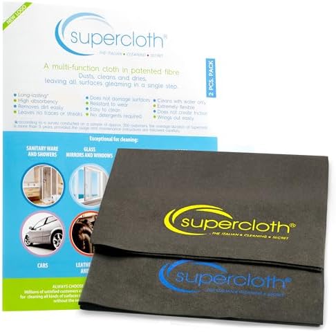 Supercloth® Premium Microfiber Cleaning Cloth for All-Purpose, Lasts Over 5 Years, Glasses Cleaning Cloth, Microfiber Cloth for Cars, Magic Reusable Cloth Streak-Free 100% Made in Italy (2pk) by Supercloth
