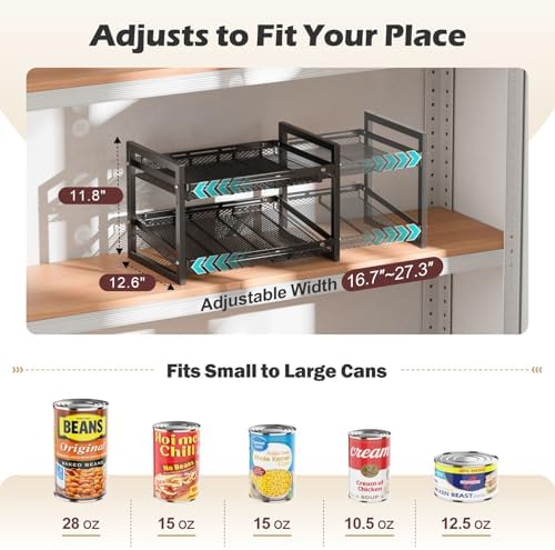 iSPECLE Can Storage Organizer Pantry - Expandable Width, Holds 96 Cans | Adjustable Width for Soda and Food Cans, For Pantry Shelf Storage & Easy Restocking, Self-Rolling Stackable Metal Rack - Image 3
