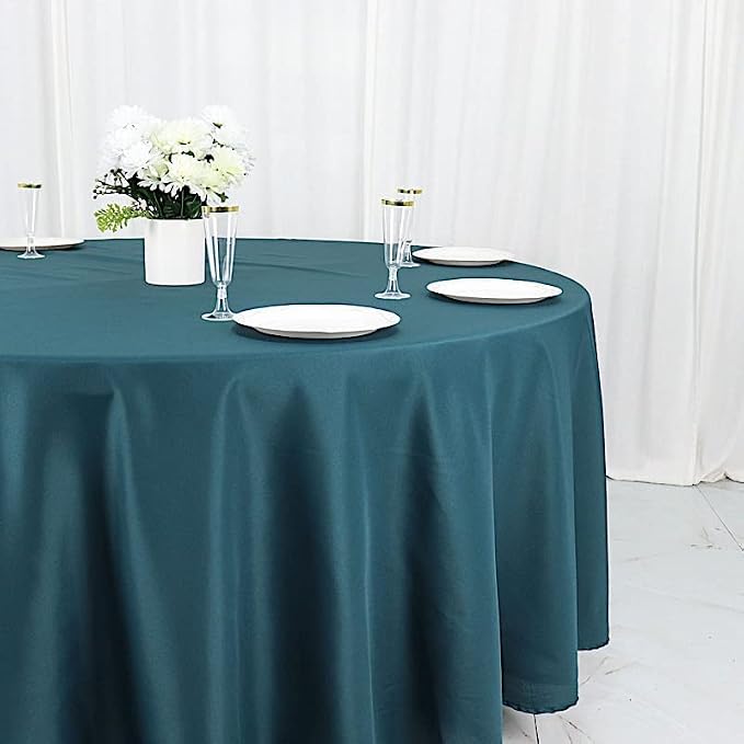 BalsaCircle 6 pcs 108 inch Peacock Teal Round Polyester Tablecloths Fabric Table Cover Linens for Wedding Party Banquet Reception Events Kitchen Dining - Image 5