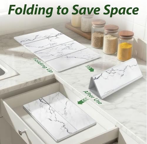 Large Stone Drying Mat for Kitchen Counter, 24"x16" Collapsible Quick Dry Dish Drying Mat, Water-Absorbent Marble Diatomaceous Earth Mats for Bottles Cups Dishes, Match Any Countertop - Image 6