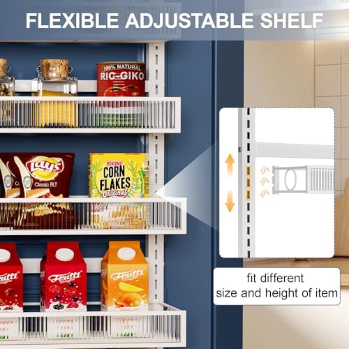 Over the Door Pantry Organizer 9 Tiers Hanging Door or Wall Mounted Spice Rack with Adjustable Acrylic Basket,Heavy Duty Metal Seasoning Storage Shelf for Kitchen Pantry and Bathroom White - Image 3