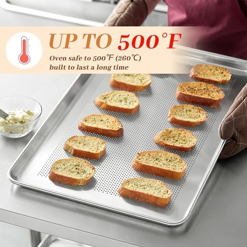 6 Pack Perforated Full Size Aluminum Baking Sheet Pans, 26"x18" | NSF, commercial cookie sheets, rolled rim baking pan, for roasting, freezer, bakery, oven safe up to 500℉ - Image 6