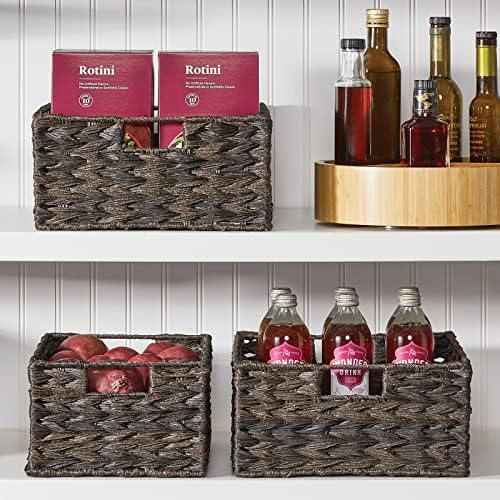 mDesign Woven Farmhouse Kitchen Pantry Food Storage Organizer Basket Box - Container Organization for Cabinets, Cupboards, Shelves, Countertops, Store Potatoes, Onions, Fruit, 6 Pack, Espresso Brown - Image 3