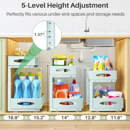 Under Sink Organizer, 2 Tier Pull out Cabinet Organizer Baskets with Mesh Sliding Drawers, Slide out Storage Shelf for Home, Kitchen, Bathroom, Pantry, Office Cabinet(1 Pack, Blue) - Image 4