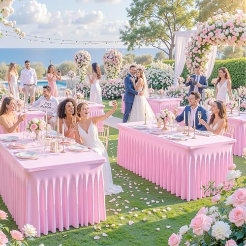 gogoparti 2 Pack Spandex Pink Fitted Table Cloth for 6ft Rectangle Tables Pink Stretch Tablecloth Table Covers Banquet Table Clothes Wrinkle Free Table Skirt for Parties Wedding - Image 3