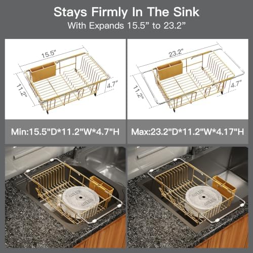 MAJALiS Gold Dish Drying Rack Over The Sink with Utensil Holder - Image 3