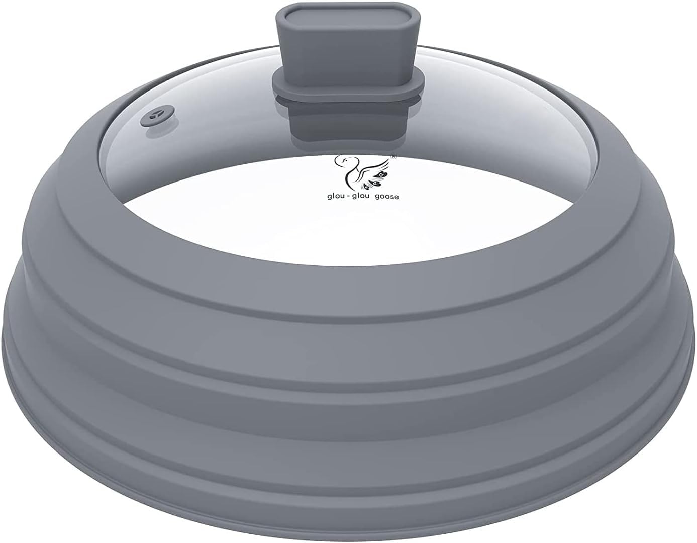 Microwave Splatter Cover Glass Cover Guard Lid with Collapsible Silicone for Food Pot Plate Cover 9.8 inch Light Grey