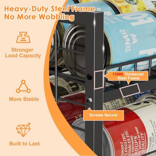 JKsmart 2-Tier Stackable Can Organizer, Extra-Long Can Rack for Pantry Storage, Adjustable Can Dispenser Holds Up to 64 Cans, 12mm Metal Frame, Super Sturdy Holders for Various Canned Food Soda-2 Pack - Image 3