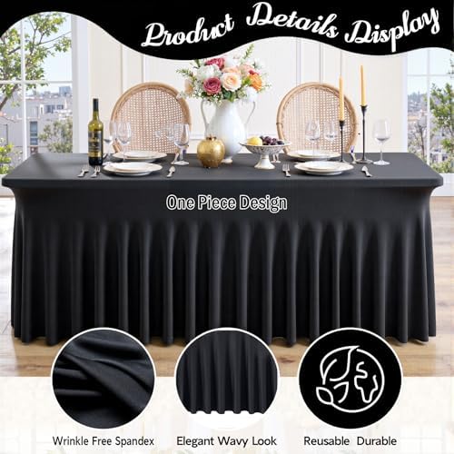 leegleri 4 Pack Black Spandex Table Cloths for 5 Foot Rectangle Tables, Wrinkle Free 5ft Spandex Table Covers Stretch Tablecloths with Skirt-for Banquet Weddings Parties Vendor Display - Image 3