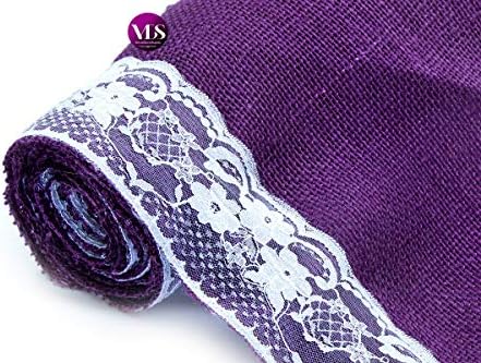 VDS Pack of 5, Burlap Table Runner with White Lace Edge, 100% Natural Jute Rustic Hessian Table Cloth Centerpiece for Wedding Birthday Party Banquet Table Decoration (Size 12X108 Inch)(Purple) - Image 5