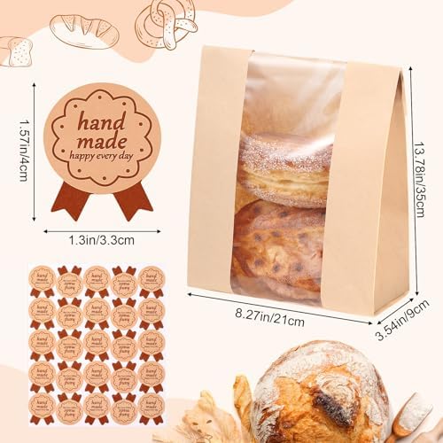 AmazingSpark 500 Pcs Sourdough Bread Paper Bags with Seal Stickers - Image 3