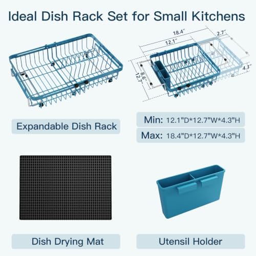MAJALiS Blue Dish Drying Rack Over The Sink with Utensil Holder, Mat - Image 2