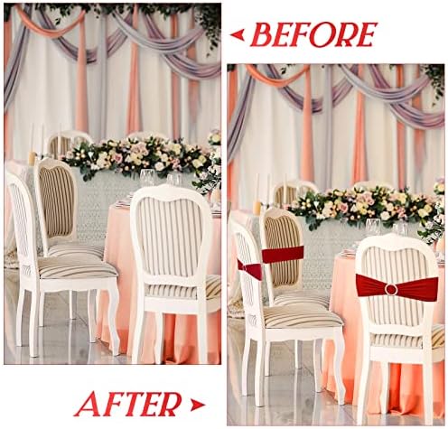 Tudomro 80 Pcs Spandex Chair Sashes, Stretch Ties Bows with Buckle Slider Elastic Bows Chair Cover Bands for Wedding Party Universal Reception Ceremony Banquet Decoration(Red) - Image 4