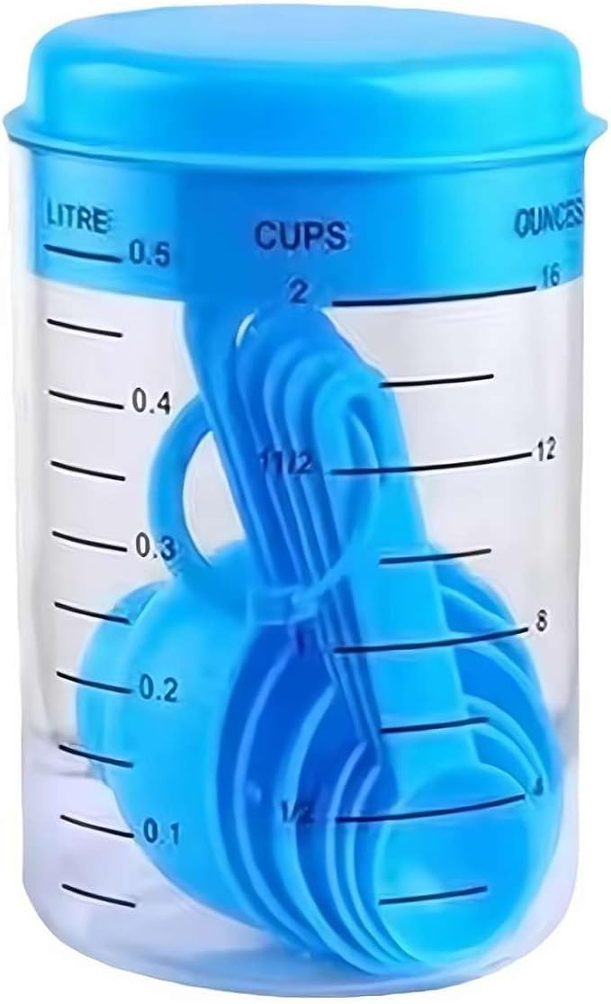 7 Piece Kitchen Measuring Tool, Plastic Measuring Cup Measuring Spoon with Scale Scale Set Plastic Measuring Cup Set Kitchen Tool, Nesting Measuring Cups Measuring Cups, for Cooking (Blue) by Unknown
