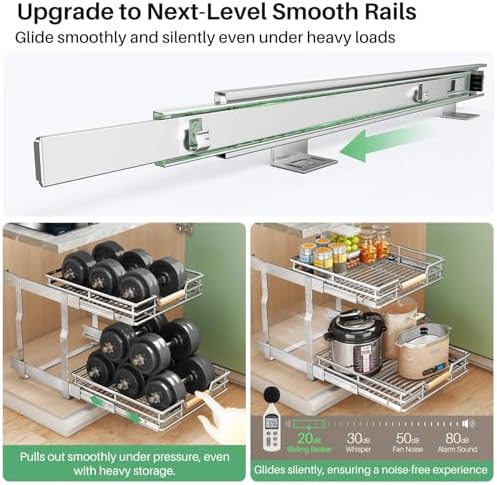 Pull out Cabinet Organizer, 2 Tiers 15"W X 21"D, Heavy Duty Smooth Sliding Under Cabinet Shelves for Pots and Pans, Full-Extension Roll out Drawers, Slide out Organization for Home Kitchen Pantry - Image 5