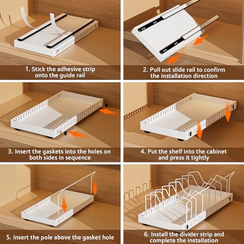 White Pull Out Pot Lid Organizer, Cabinet Pan Rack, 8 Dividers - Image 3