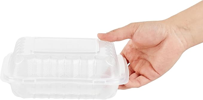 Restaurantware-Chef 101 30 Ounce Hinged Clamshell Containers, 100 Disposable Take Out Boxes - 3 Compartments, Secure Lids, Clear Meal Prep Containers, Microwavable, For Pasta Or Salads - Image 8