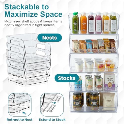 Basicwise 12-Inch Open-Front Clear Storage Bin with Easy-Grip Handle Stackable Transparent Plastic Organizer Container for Pantry Cabinet Refrigerator Drawers Closets and Shelf Organization, Large - Image 5