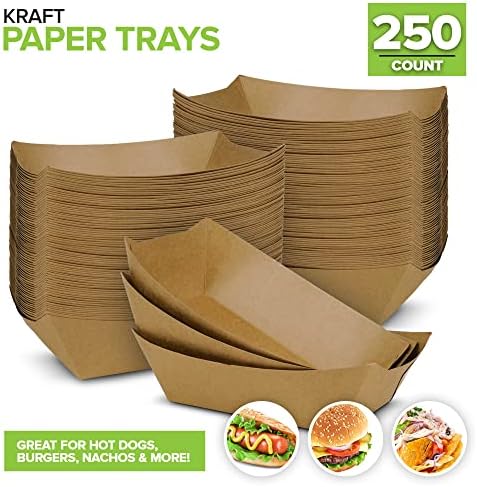 Stock Your Home [500 Pack Extra Large Disposable Brown Kraft Paper Food Trays, 3-Lb Concession Tray, Serving Boats for Party Snacks, Taco Bar, Seafood, Nachos Plates - Image 2