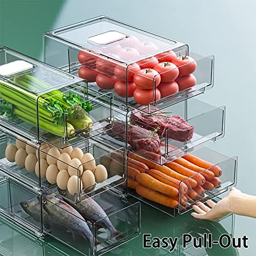YekouMax Fridge Drawer Organizer - 2 Pcs Pull-Out Cabinet Storage Containers For Fridge, Freezer, Pantry Organizer for Kitchen Storage & Organization Sets, 11.81" Long - Image 3